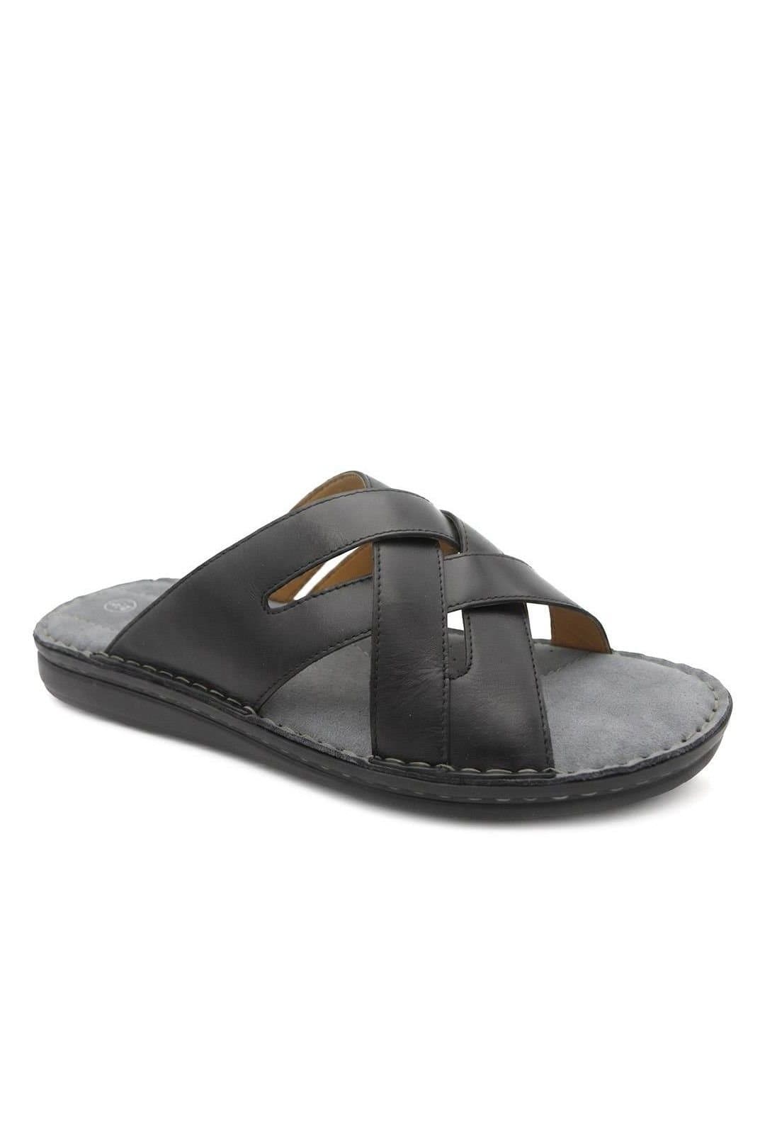 Pavers Pavers Men's Leather Cushioned Slip On Sandals in Black