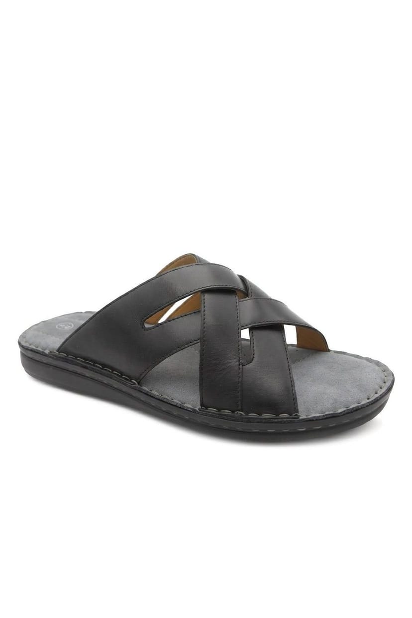 Pavers Pavers Men's Leather Cushioned Slip On Sandals in Black - 1