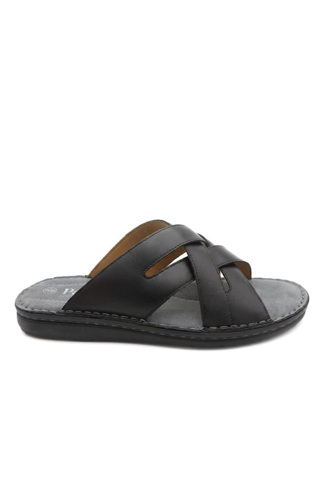 Pavers Pavers Men's Leather Cushioned Slip On Sandals in Black - 2