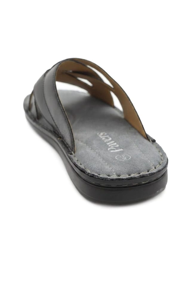 Pavers Pavers Men's Leather Cushioned Slip On Sandals in Black - 3