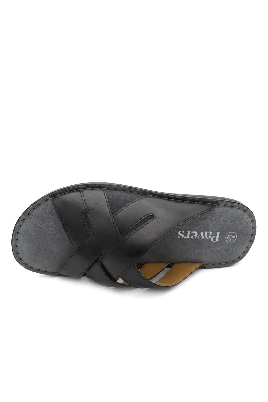 Pavers Pavers Men's Leather Cushioned Slip On Sandals in Black - 4
