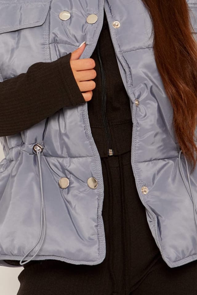 STYLEWISE STYLEWISE Women's Button Padded - Popper Front - Gilet Waistcoat in Grey - 3
