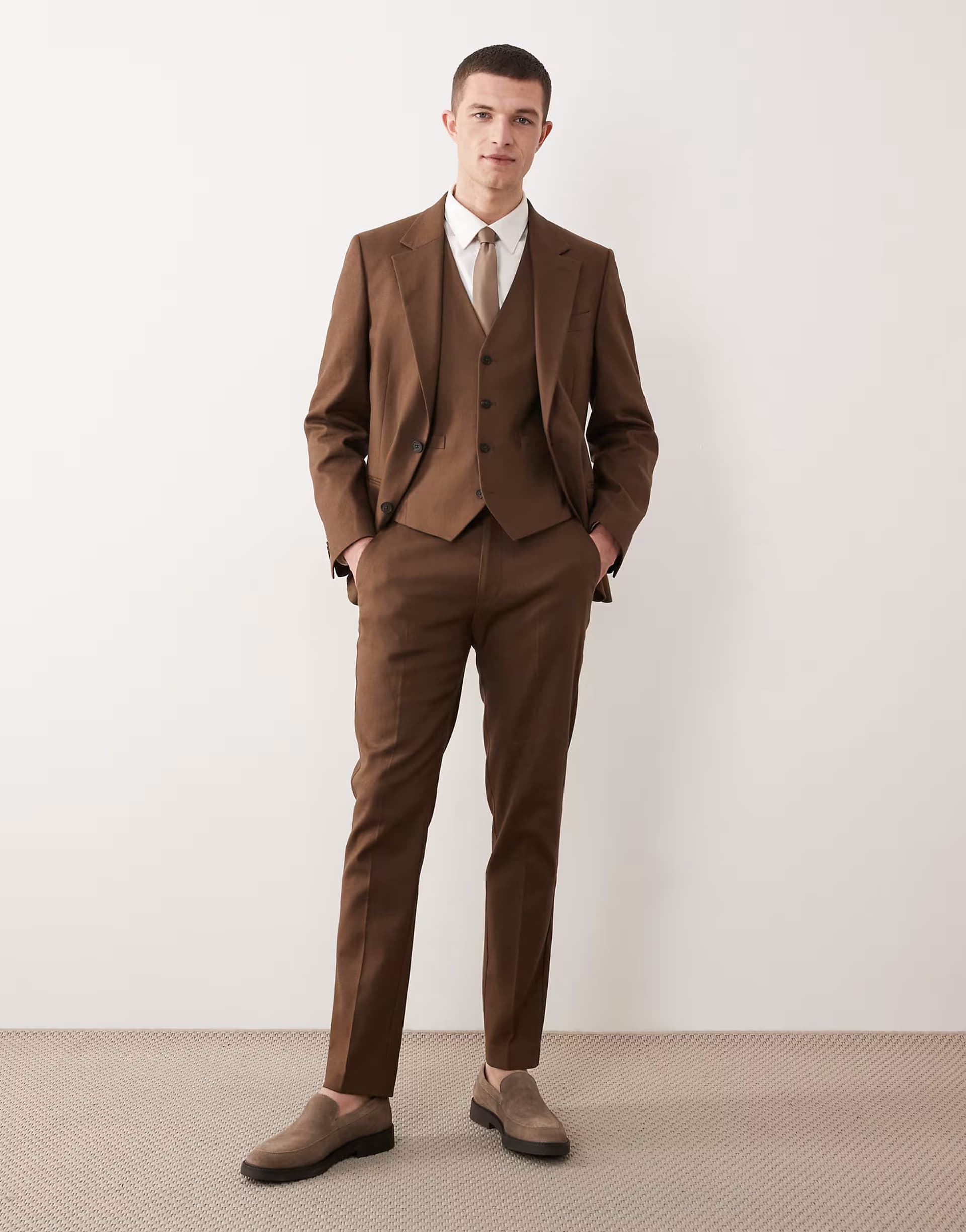 ASOS SKINNY LINEN RICH SUIT TRS