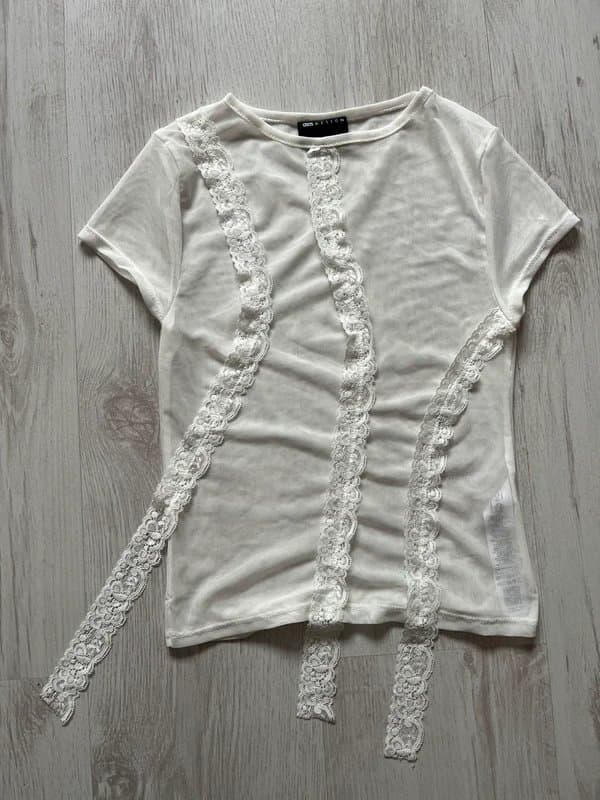 ASOS New White mesh lace trim top blouse tshirt asos design