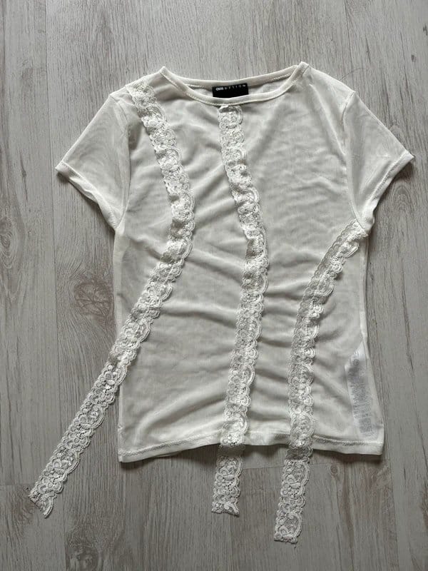 ASOS New White mesh lace trim top blouse tshirt asos design - 1