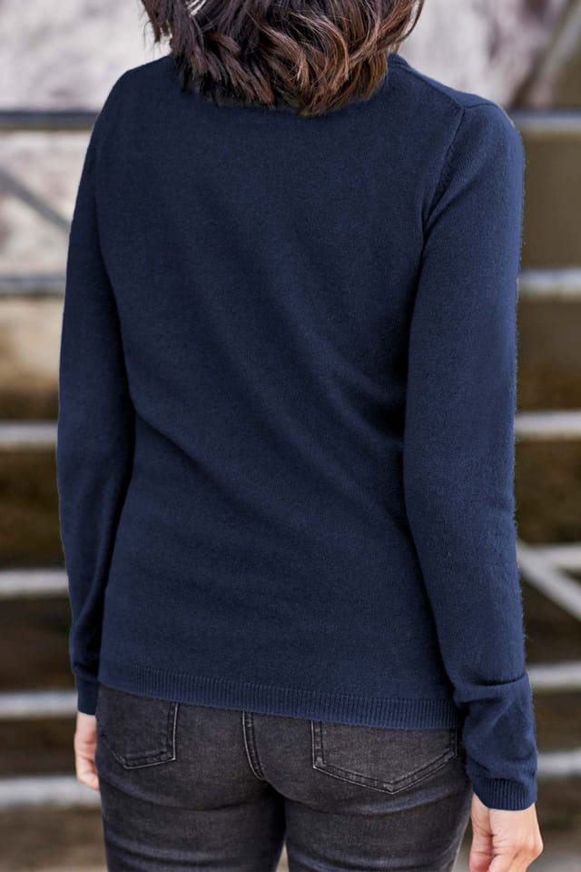WoolOvers WoolOvers Women's Cashmere & Merino Fitted Polo Neck Jumper in Dark Navy - 3