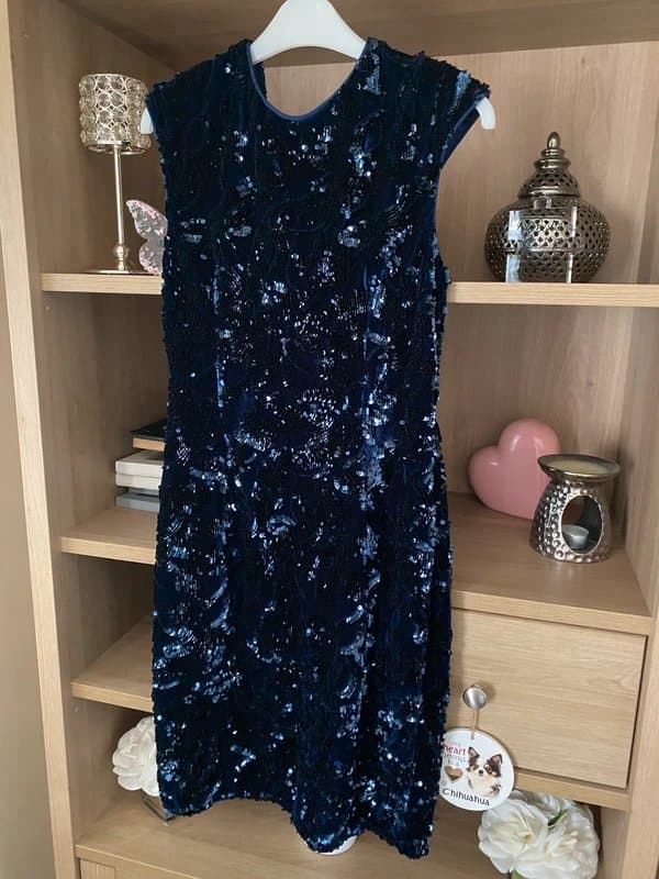Little Mistress 💙 Little Mistress Navy Velvet & Sequin Prom Dress Midnight Glamour 10 💙