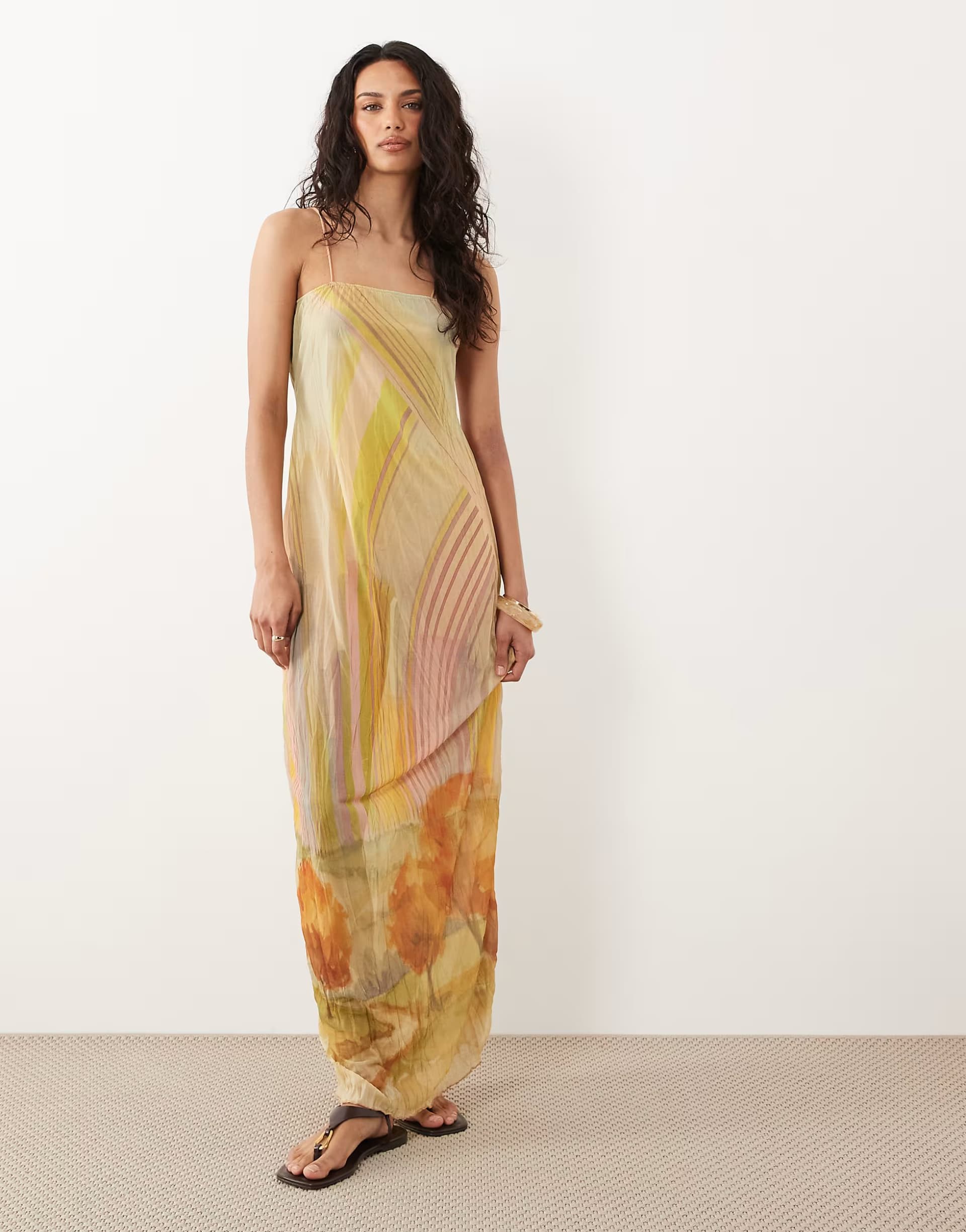 ASOS ASOS DESIGN crinkle semi sheer floral mesh maxi dress