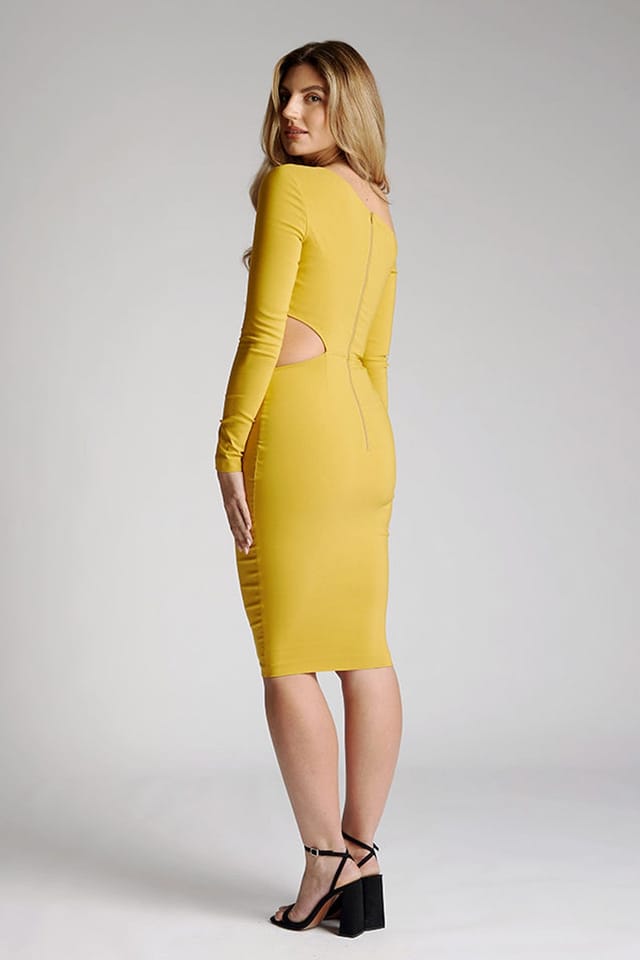 Vesper Vesper Women's Long Sleeve Midi Dress With Cut-outs in Mustard - 3