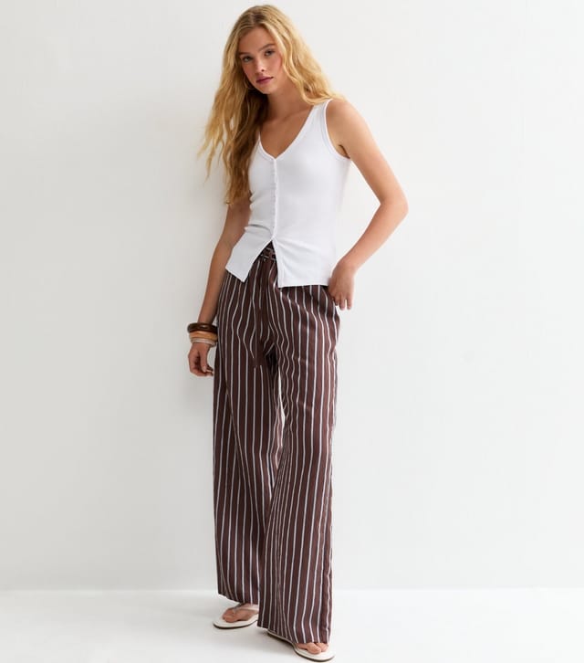 New Look Women's White Ribbed Jersey V-Neck Button Through Vest Top New Look - 3