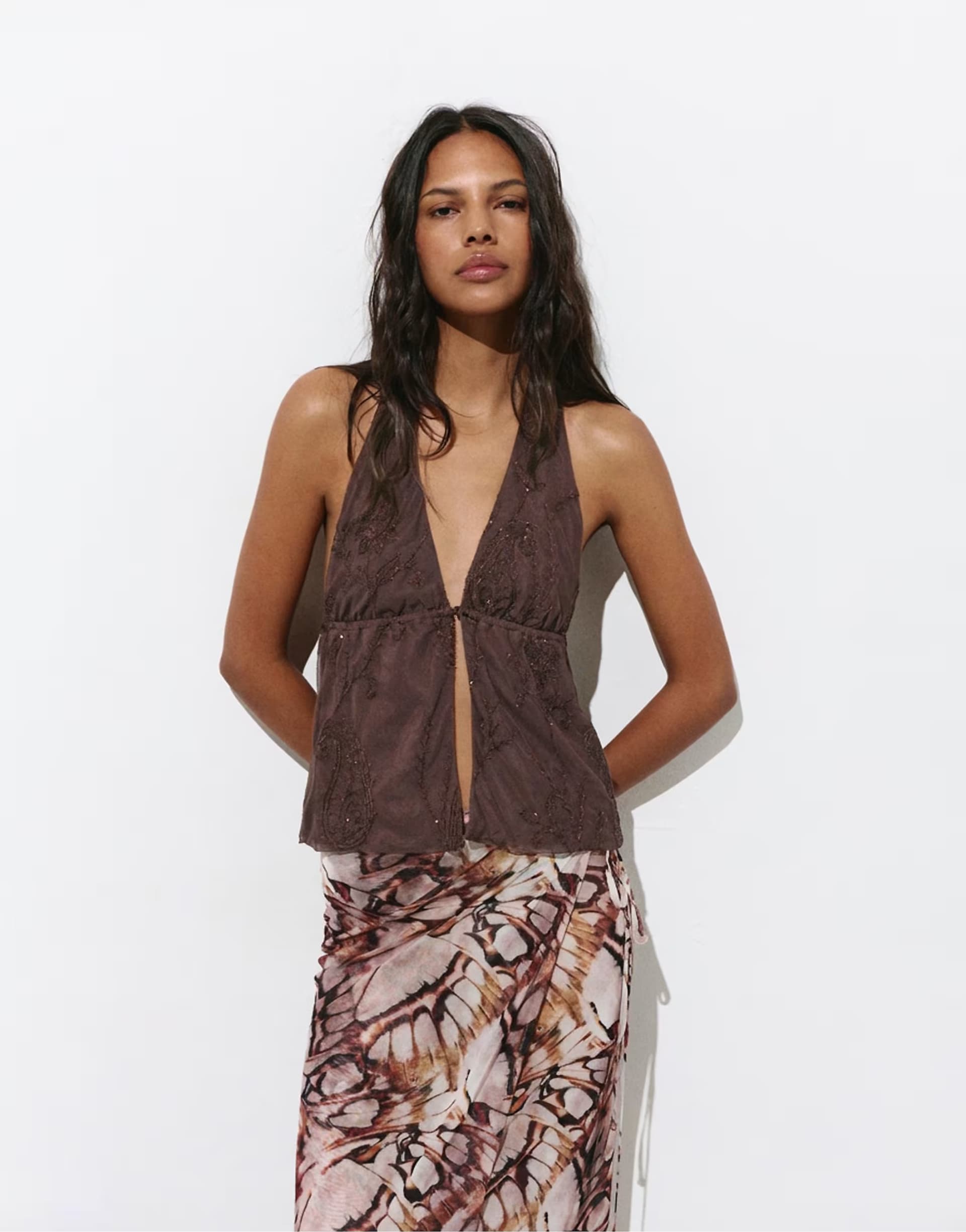 ASOS Pull&Bear Sequin halter top in brown