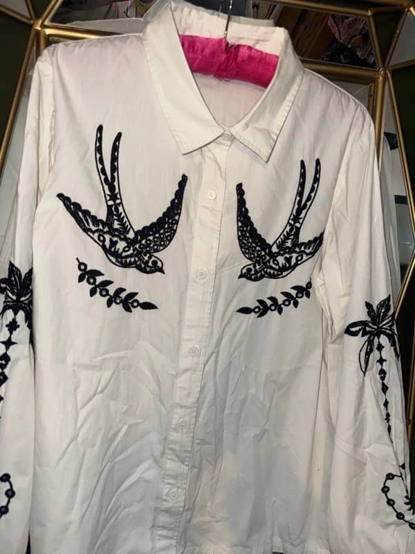 Never Fully Dressed NFD Embroidered Swallow 100% Cotton Shirt Size 14 NEW