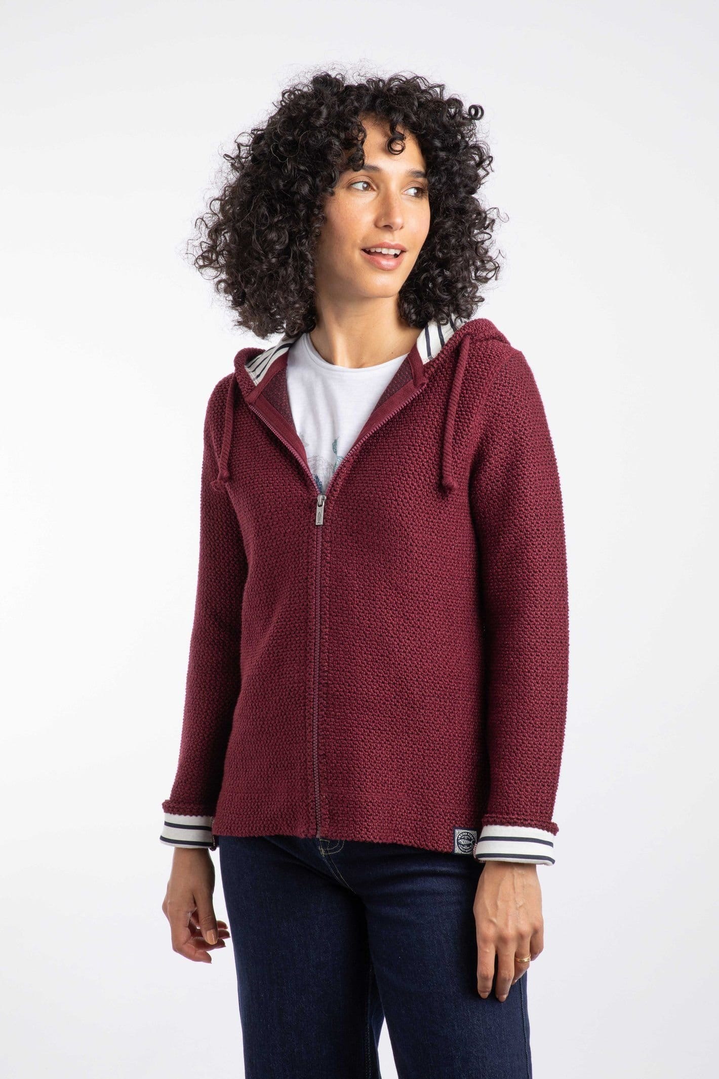 Weird Fish Weird Fish Women's Chicoa Full Zip Macaroni Hoodie in Maroon - 4