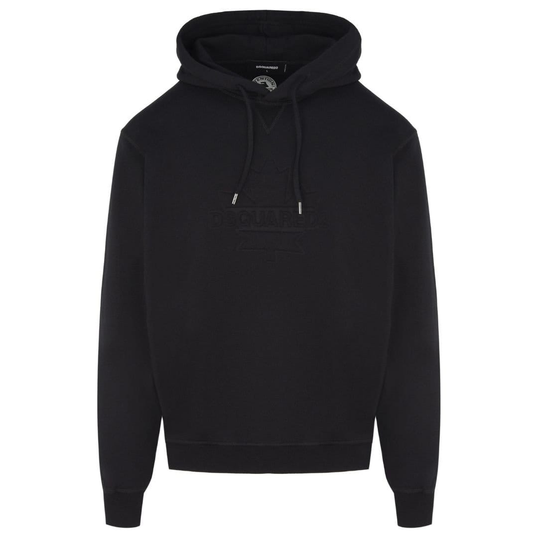 Dsquared2 Men's Cool Fit Embossed Maple Leaf Logo Black Hoodie