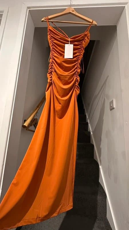 Zara Zara Orange maxi dress with ruched detailing size 8/small