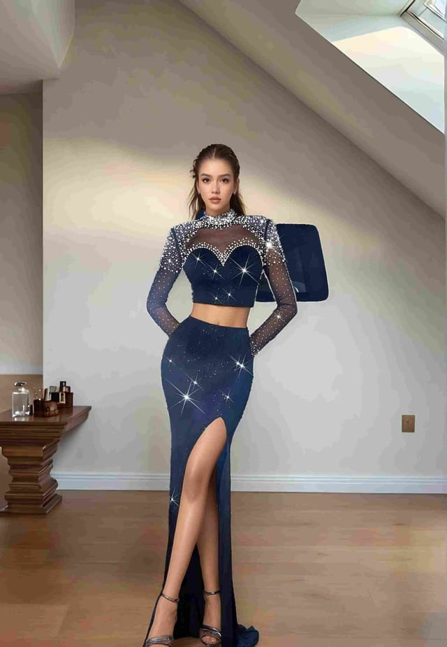 Divine Grace Divine Grace Women's Black Sparkle Mesh Co-ord Set - 2