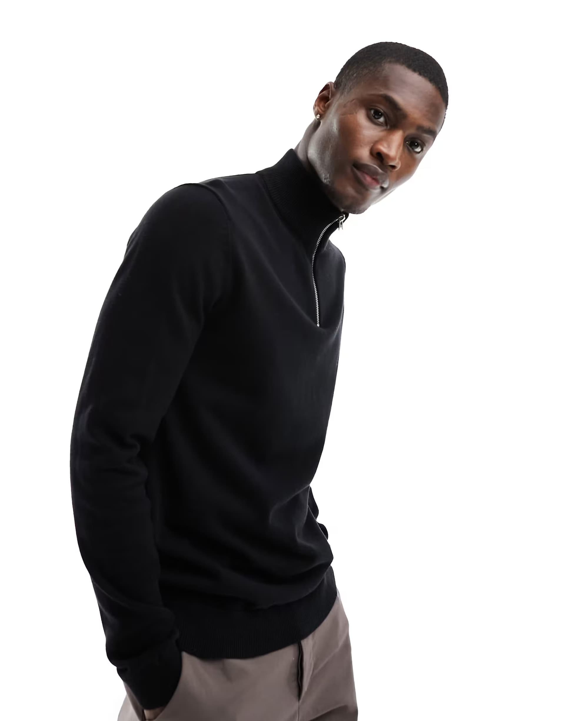 ASOS ONLY & SONS knitted half zip jumper in black