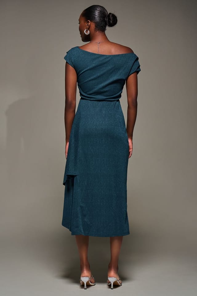 Jolie Moi Jolie Moi Women's Draped Jersey Cowl Neck Midi Dress in Teal - 2