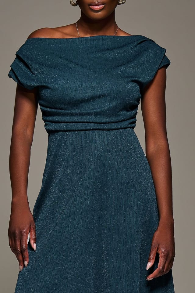 Jolie Moi Jolie Moi Women's Draped Jersey Cowl Neck Midi Dress in Teal - 3
