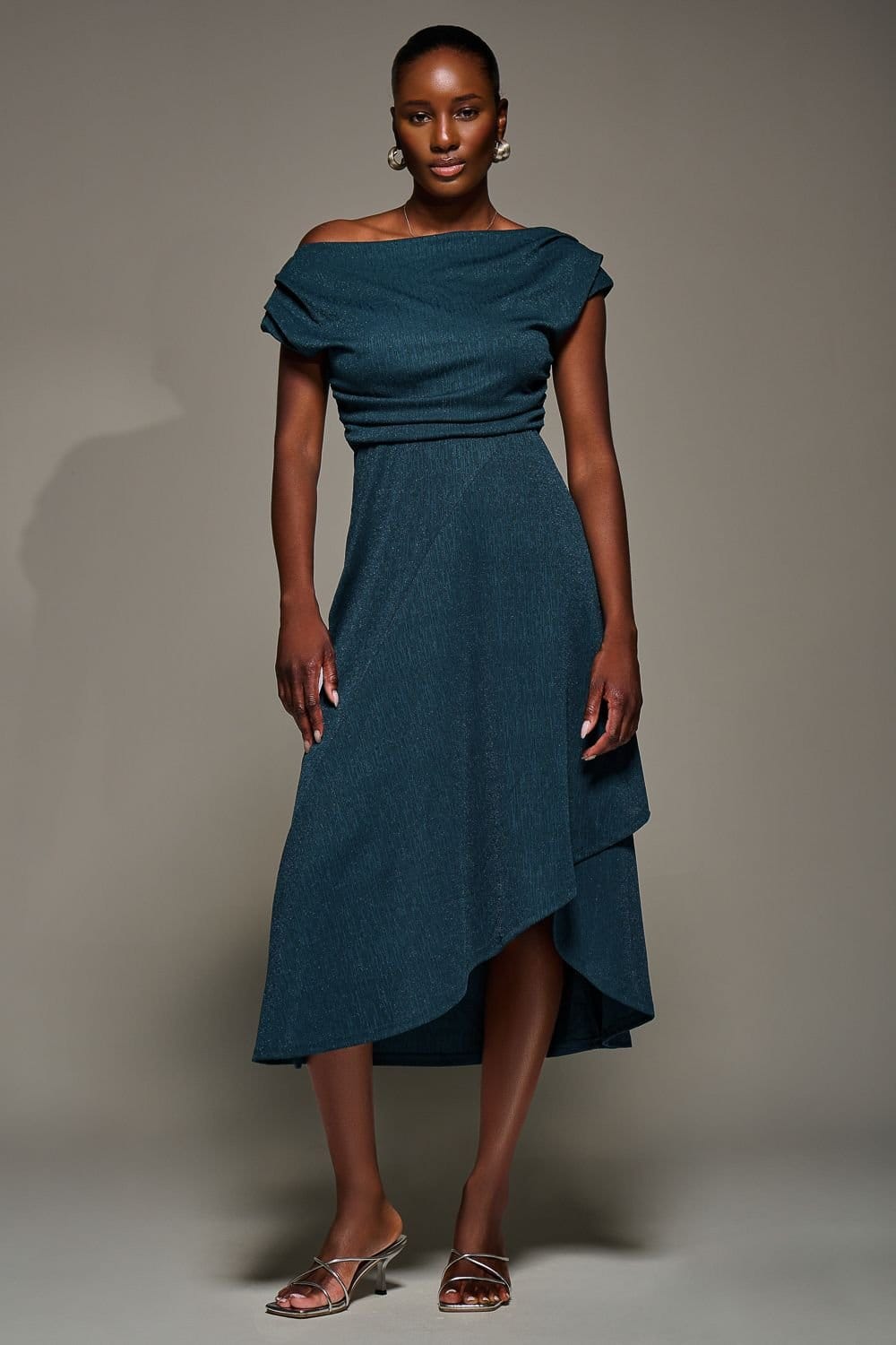 Jolie Moi Jolie Moi Women's Draped Jersey Cowl Neck Midi Dress in Teal - 4