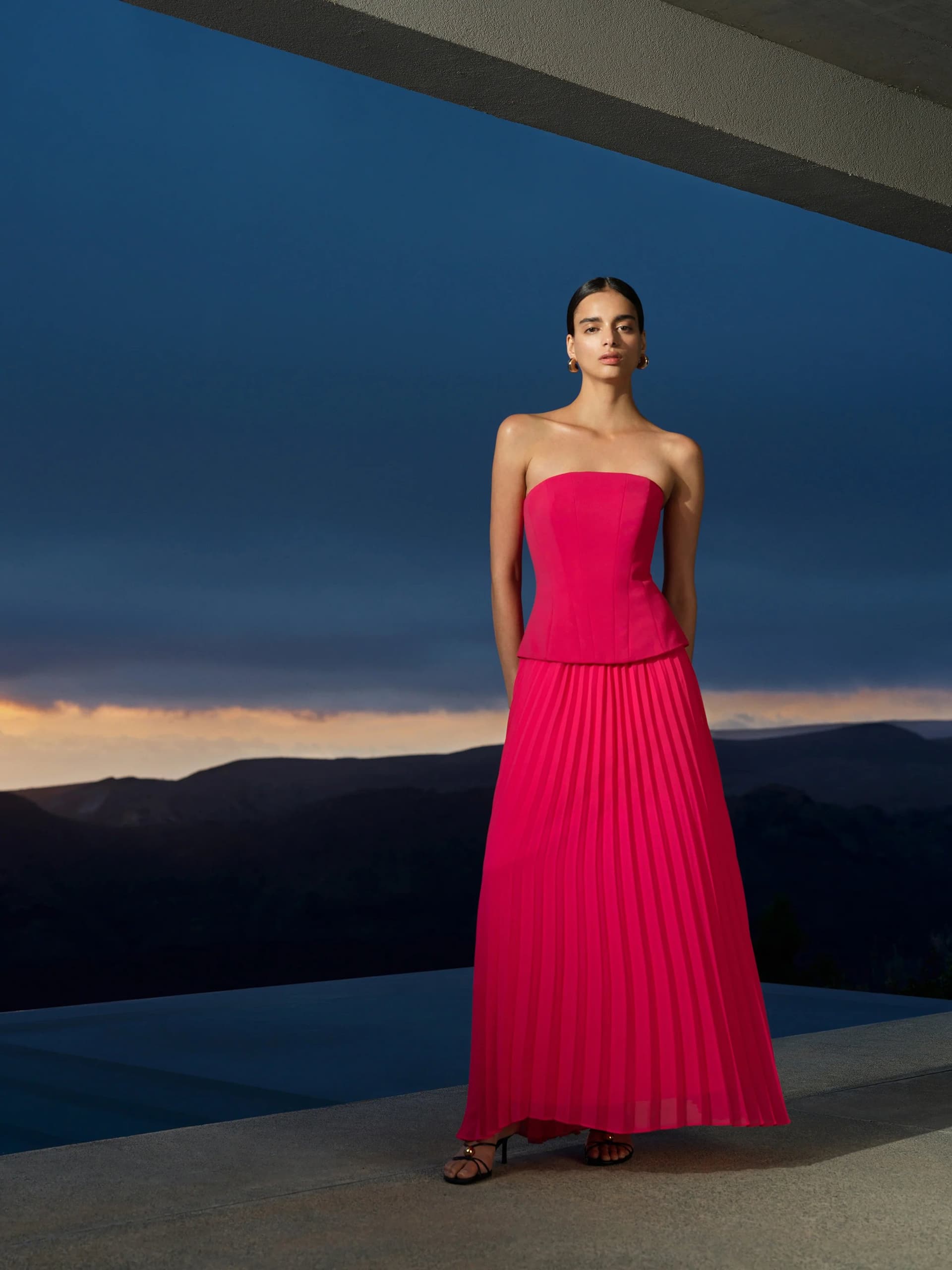 French Connection Tiana Georgette Corset Maxi Dress Peony Pink