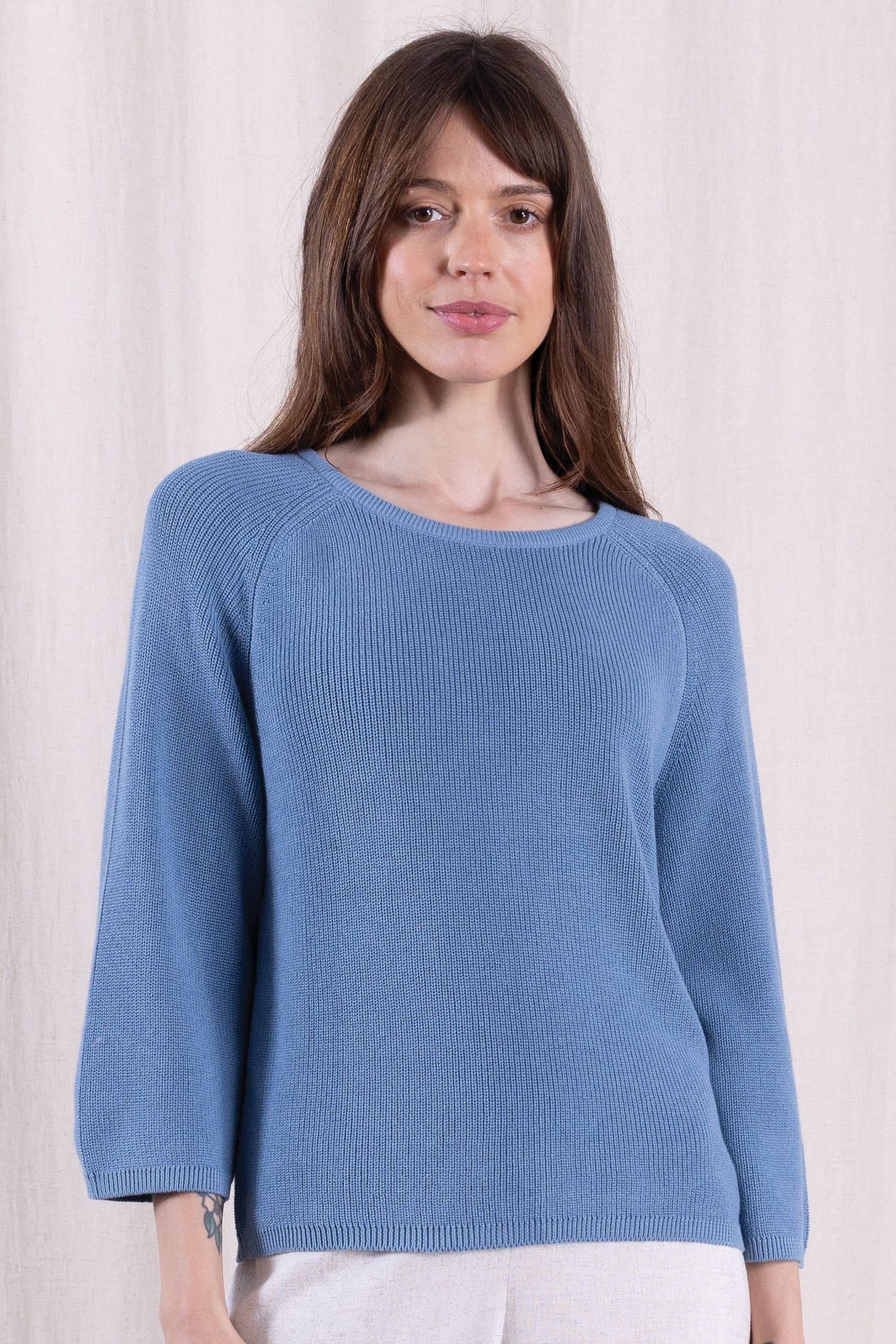 Nomads Clothing Nomads Clothing Light Blue Cotton Wide Neck Jumper