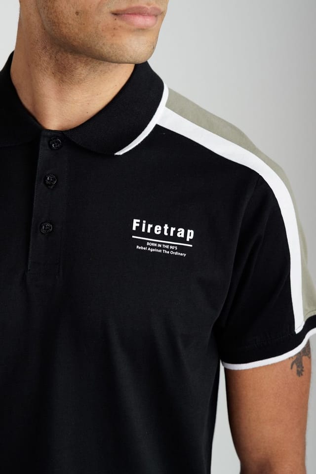 Firetrap Firetrap Men's Regular Fit Cotton Jersey Button Polo in Black - 3