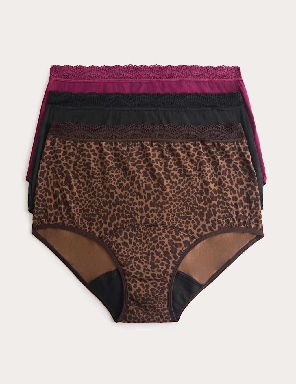 Marks & Spencer M&S Brown Mix Cotton Period Briefs Pack of 3