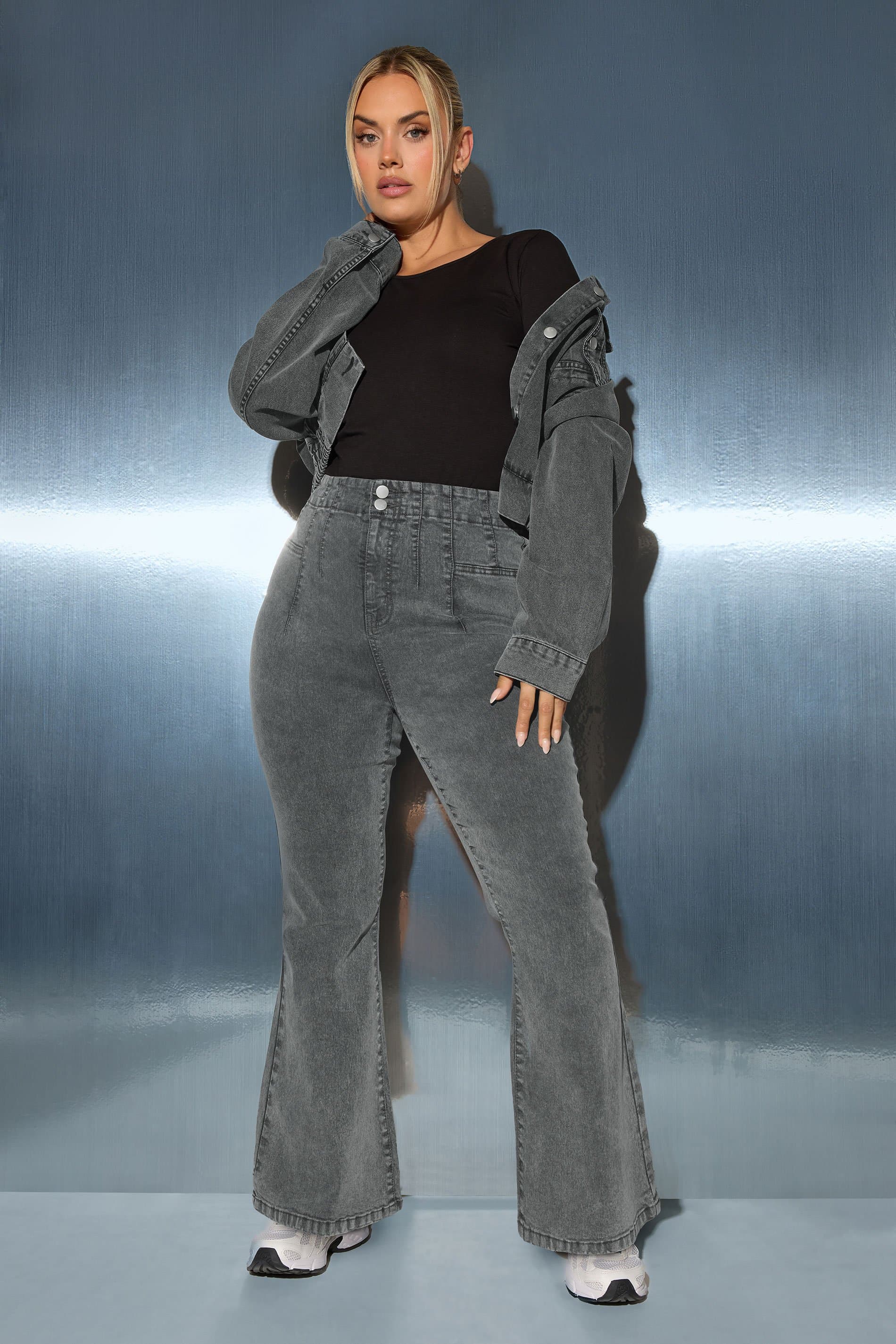 Limited Collection Plus Size Grey Seam Detail Flared Jeans