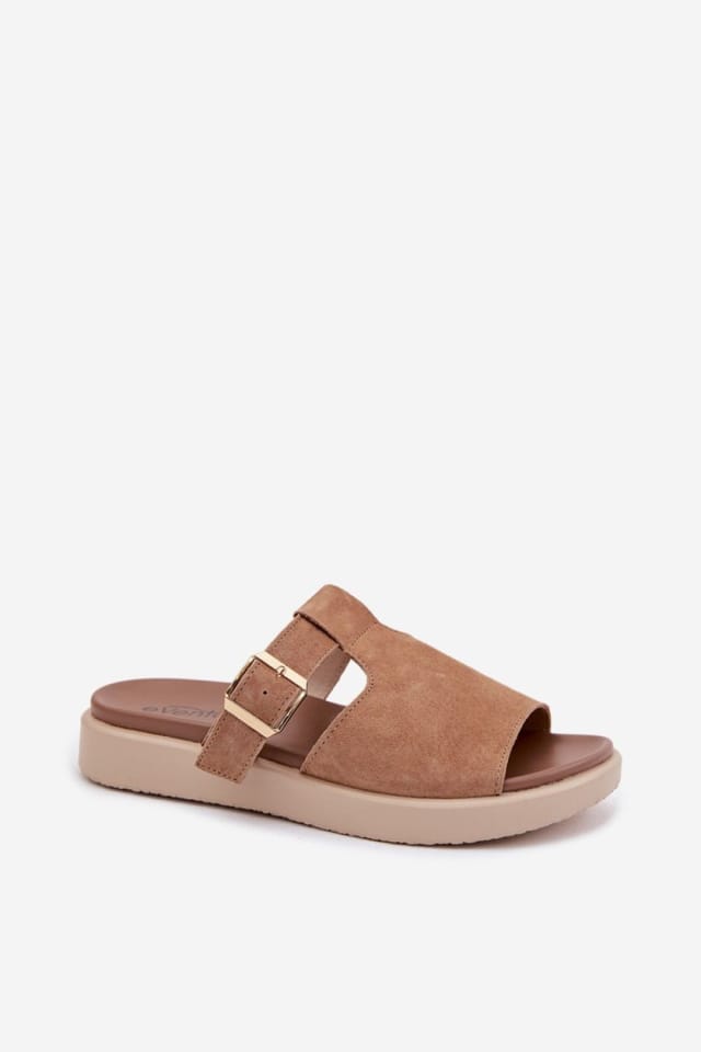 Love Lace Love Lace Women's Natural Suede Platform Sandals with Gold Buckle Strap Comfort in Brown - 2