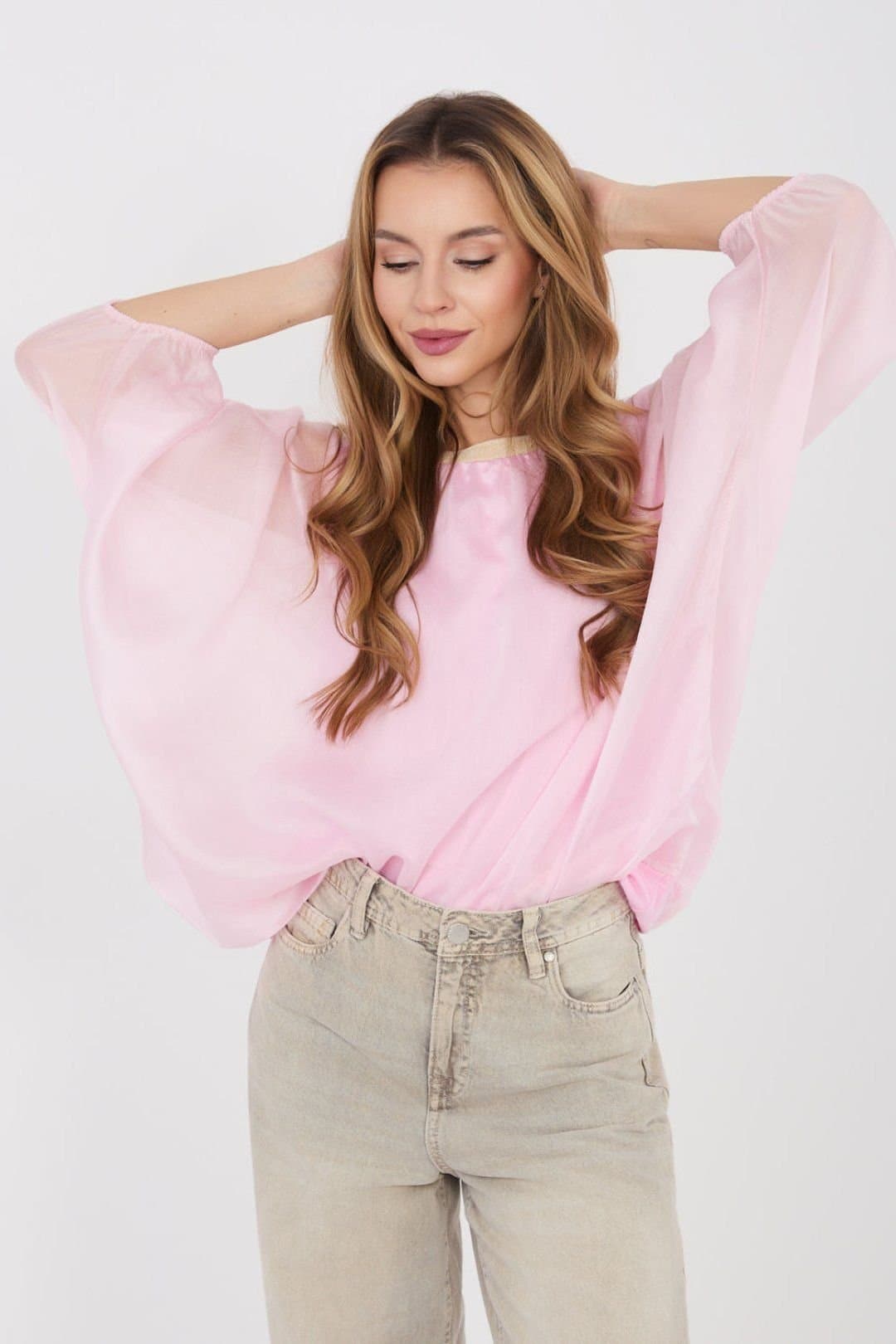 Love Lace Love Lace Women's Elegant Tencel Polyester Blouse with Lining Style 225531 in Pink