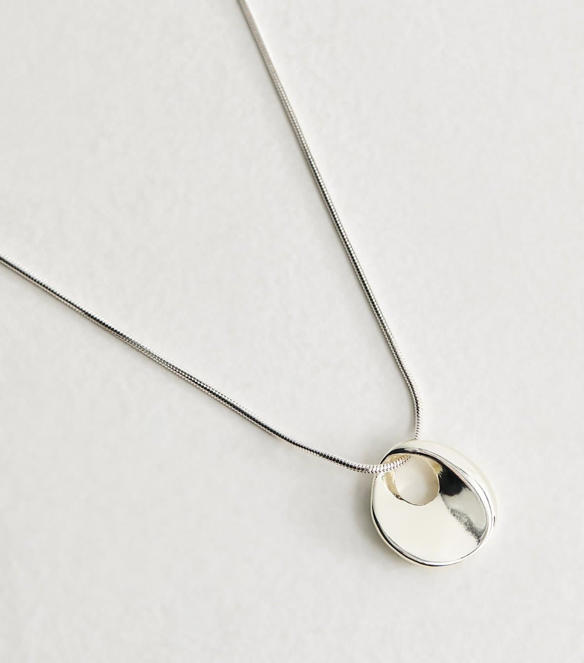 New Look Silver Tone Sleek Dome Drop Pendant Necklace New Look