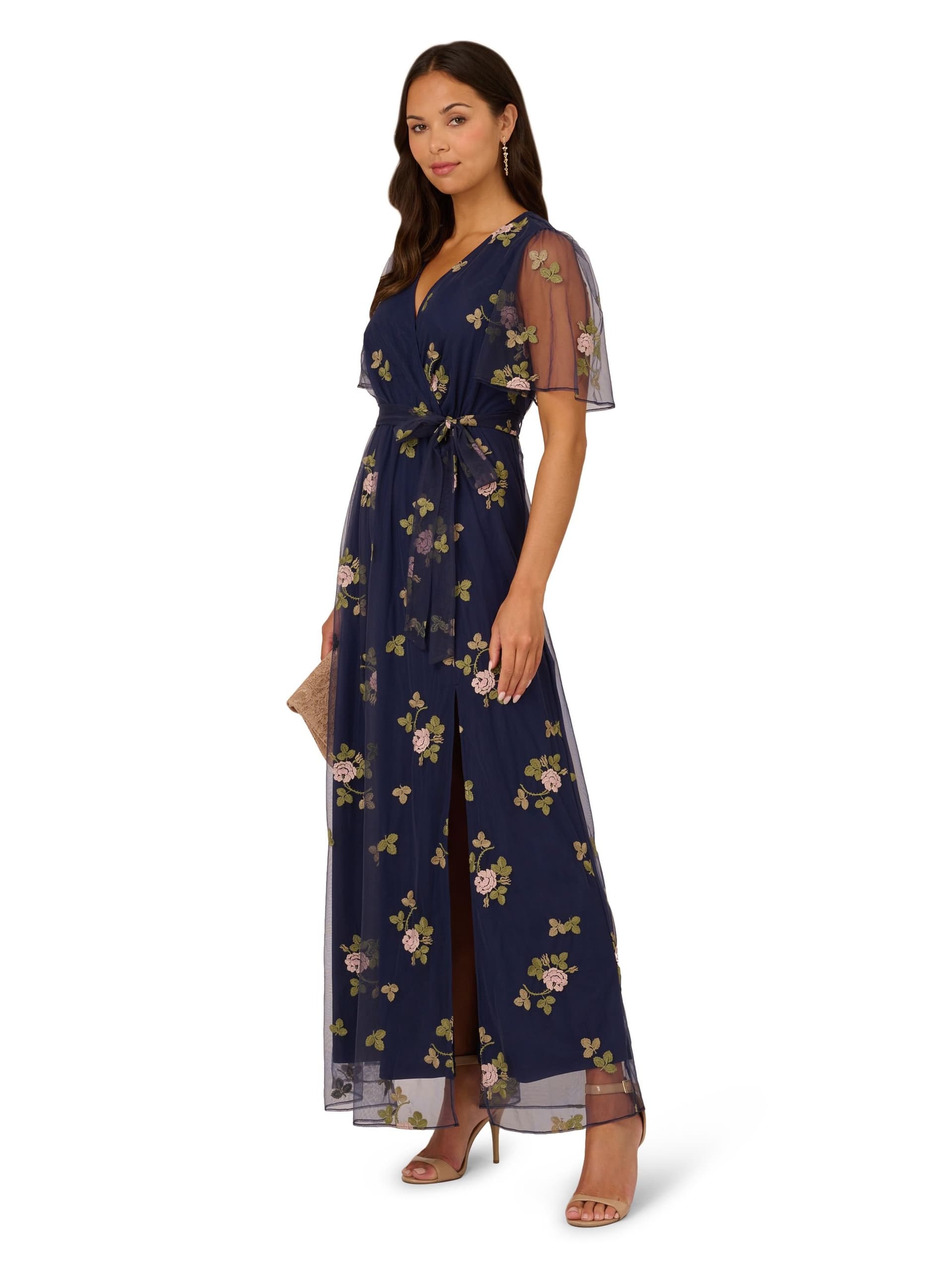Adrianna Papell Adrianna Papell Women's Embroidered Flutter Dress in Navy