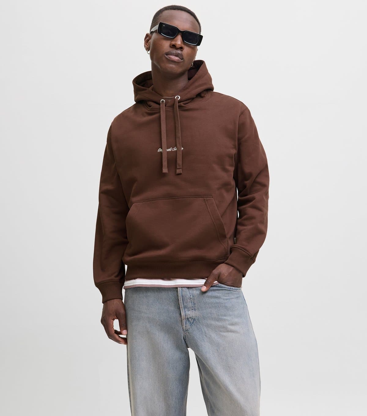 jack & jones Men's Brown Embroidered Original Studio Hoodie Jack & Jones New Look