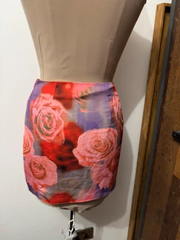 ASOS Design mini floral skirt corset front tie red pink flower racer feminine