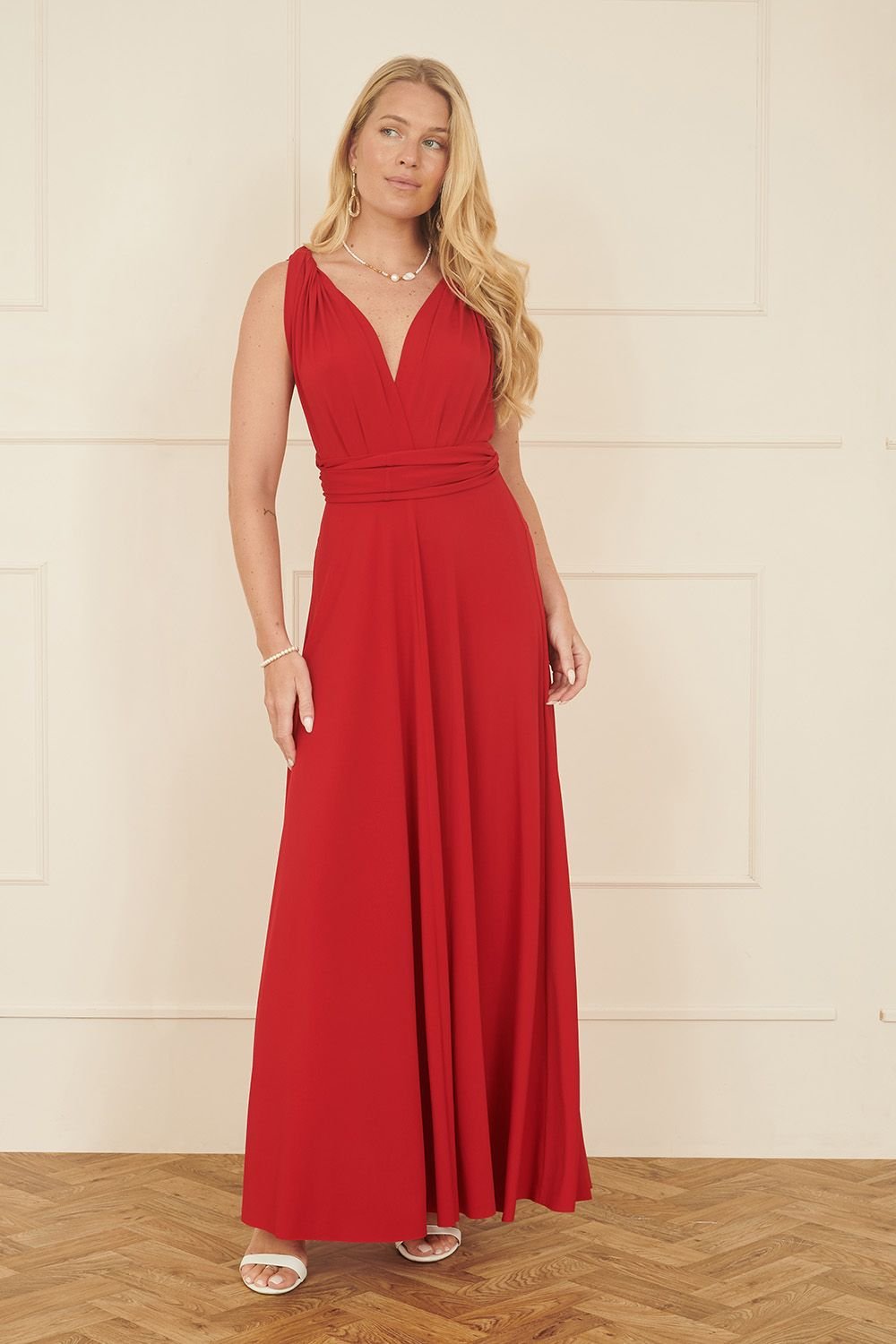 Yumi Yumi Women's Red Jersey Stretch Multiway Midi Dress - 3