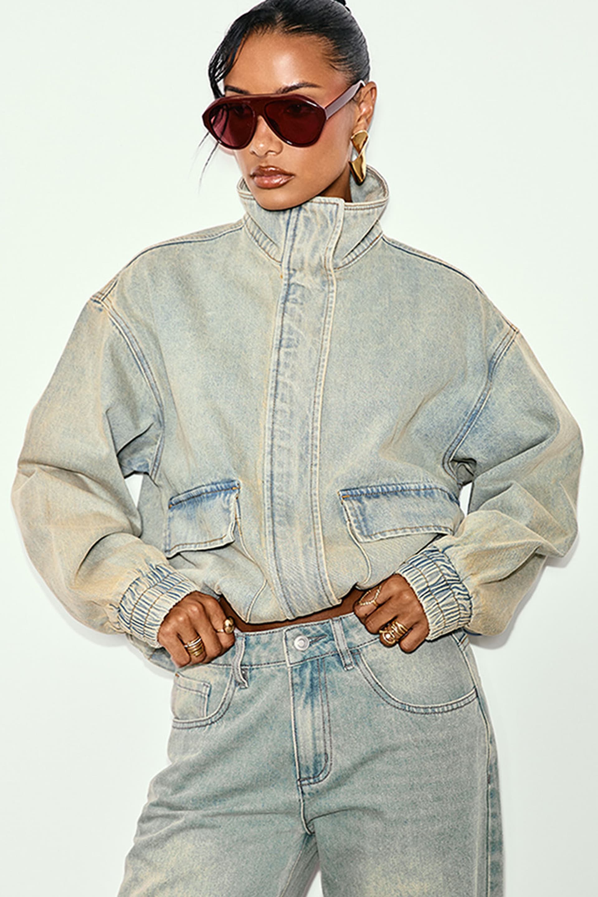 EGO EGO Women's Long Sleeve Denim Jacket in Pale Green