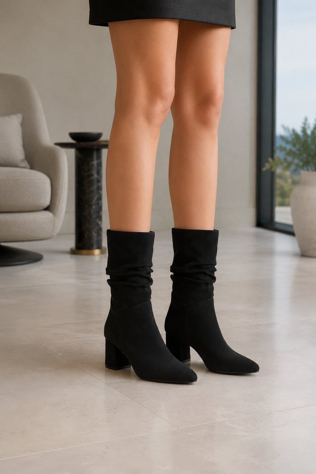 Truffle Collection Truffle Collection Women's Slip On Ankle Boots Black Microfibre Pointed Toe Block Heel Shoes