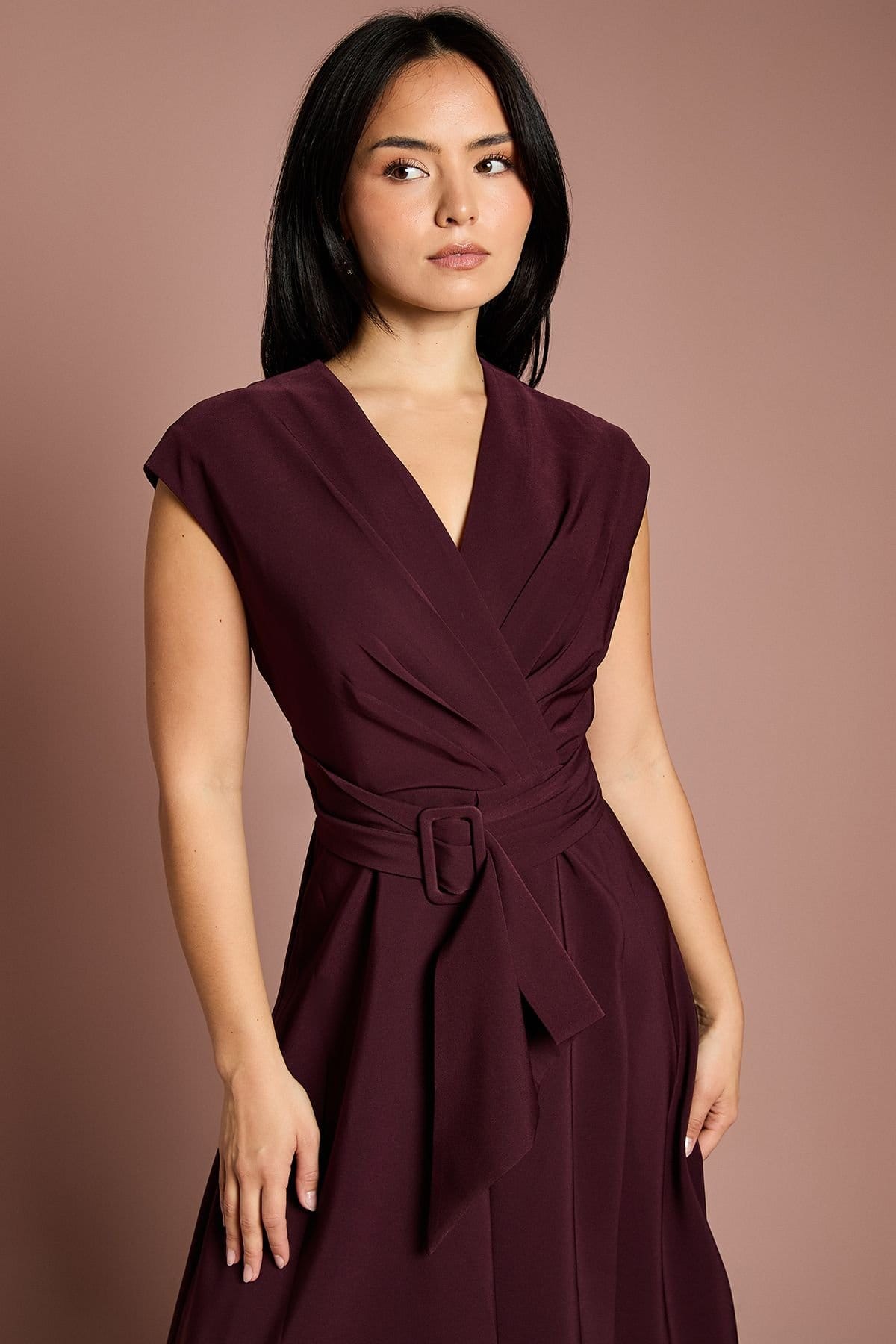 Coast Coast Women's Petite Belted Crepe Dress in Chocolate - 4
