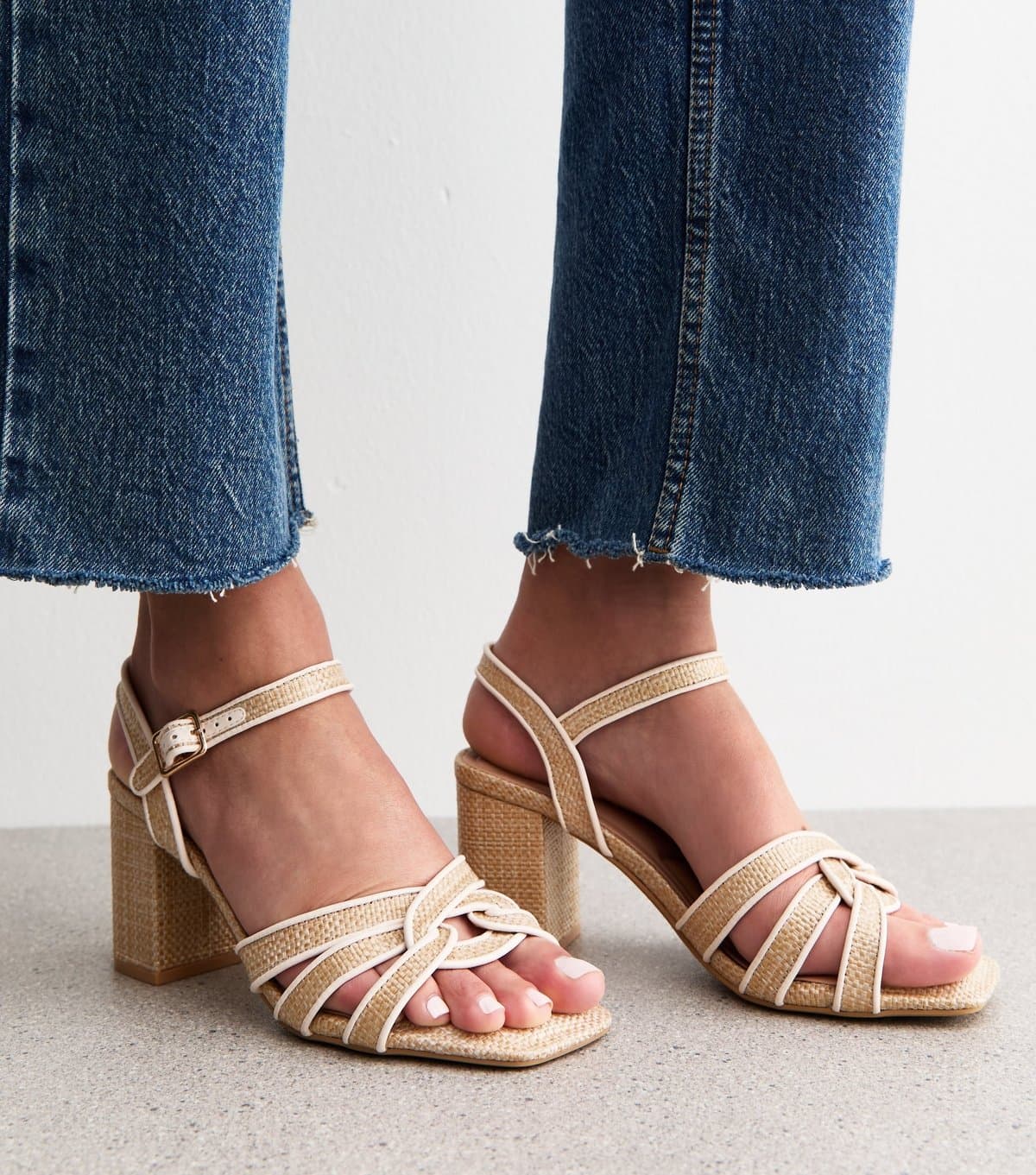 New Look Women's Camel Raffia Look Twist Strap Sandals Vegan New Look