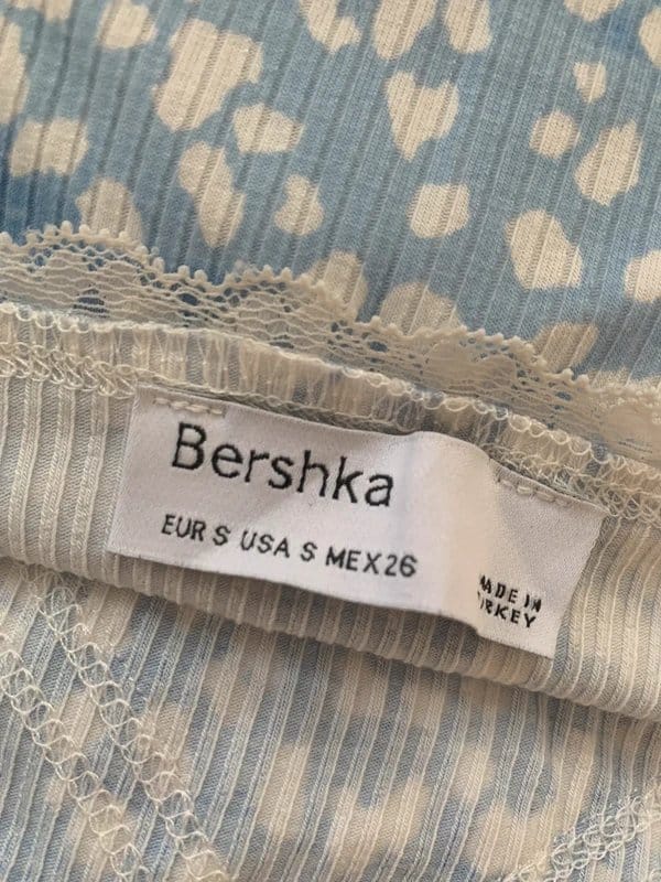 Bershka Blue and White Lace Trim Camisole
