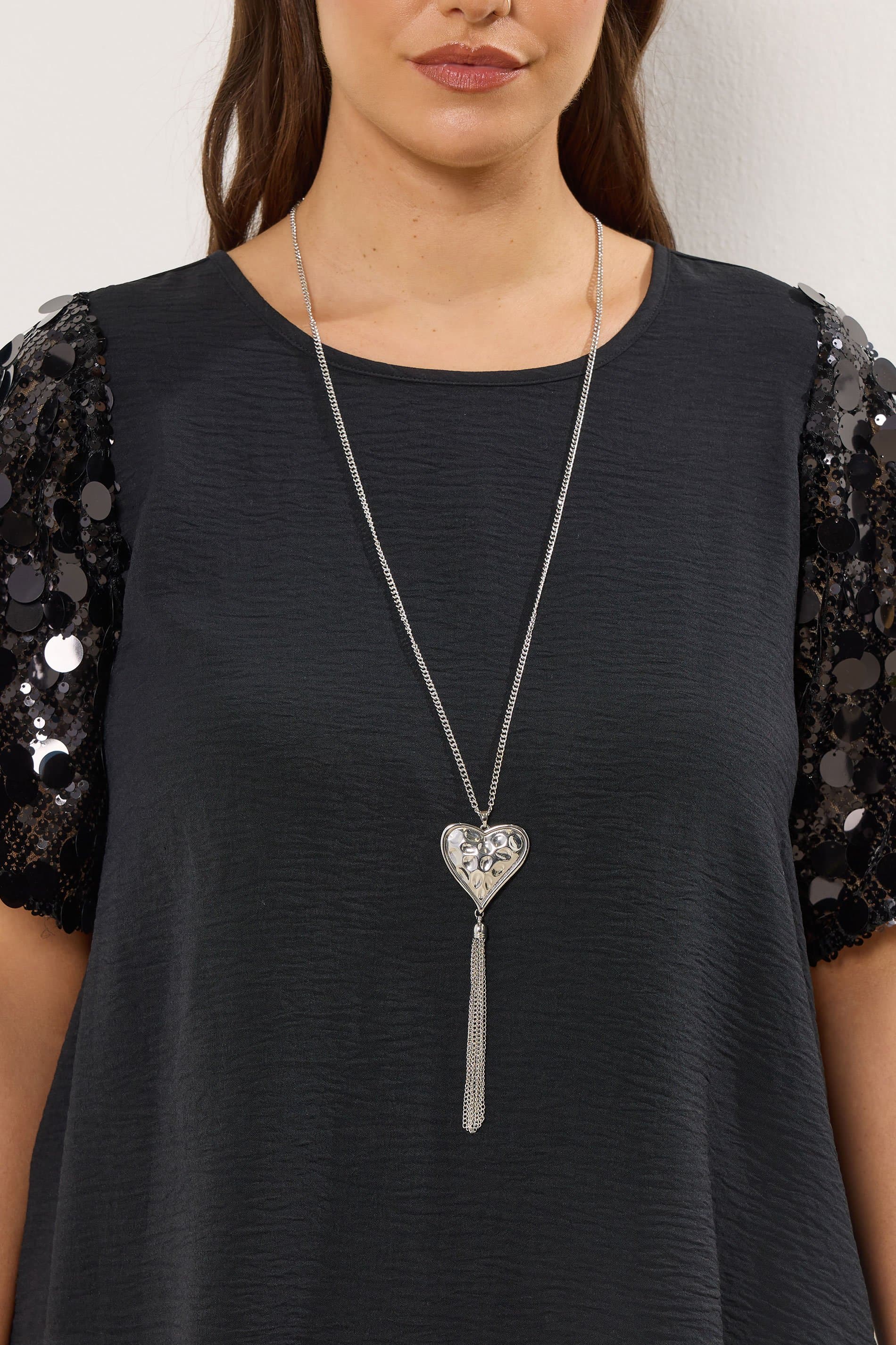 Yours Silver Tone Long Heart Tassel Necklace