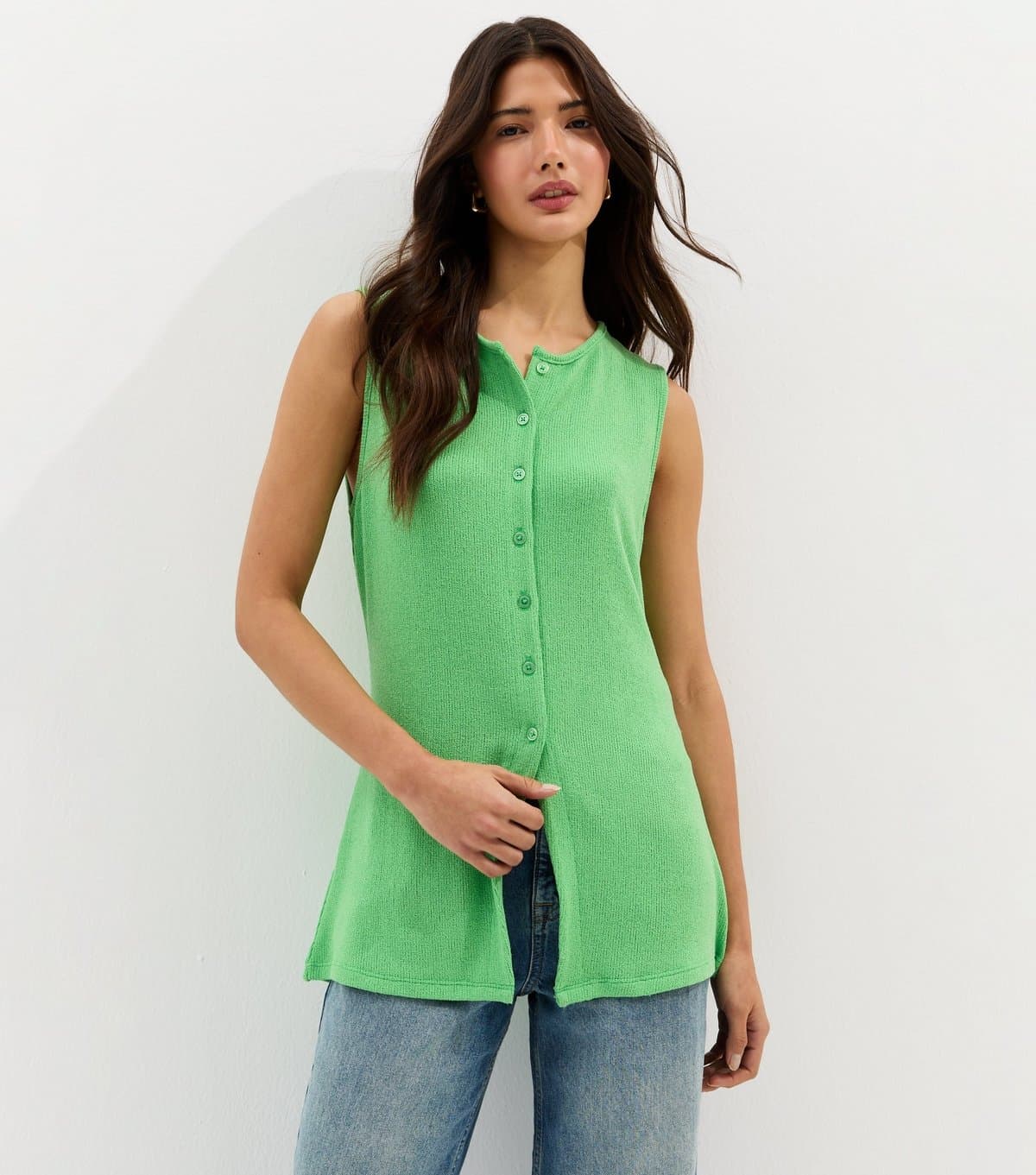 New Look Women's Green Textured Soft Touch Button Front Waistcoat New Look