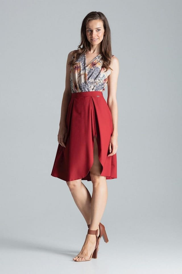 Love Lace Love Lace Women's Asymmetrical Slit Midi Skirt Side Zip Burgundy - 2