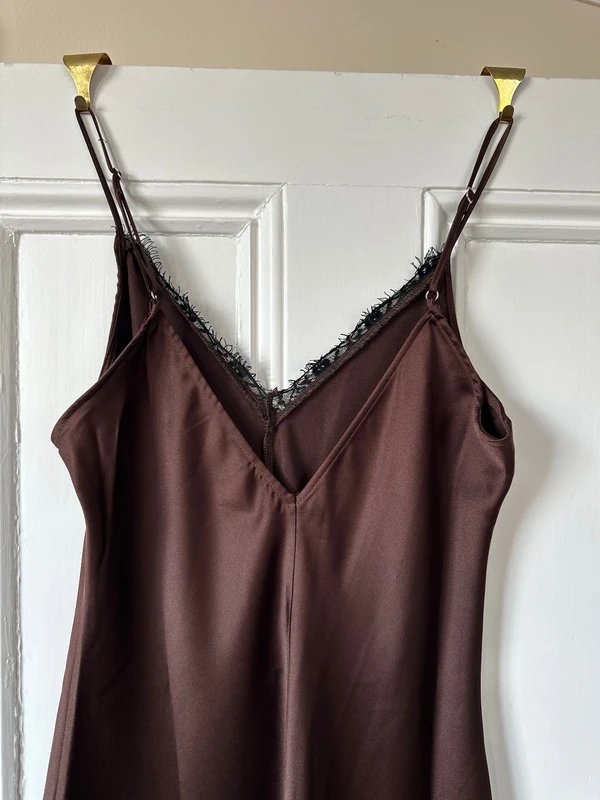 ASOS ASOS Brown silk slip dress with lace trim - 1