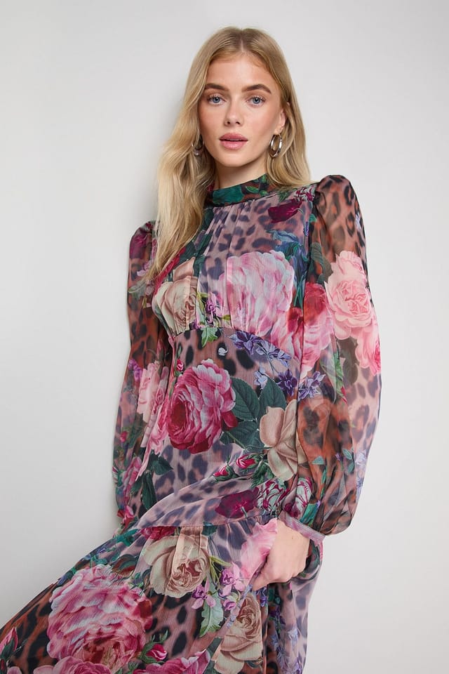 Oasis Oasis Women's Printed Dropped Curved Waist Long Sleeve Maxi Dress - 2