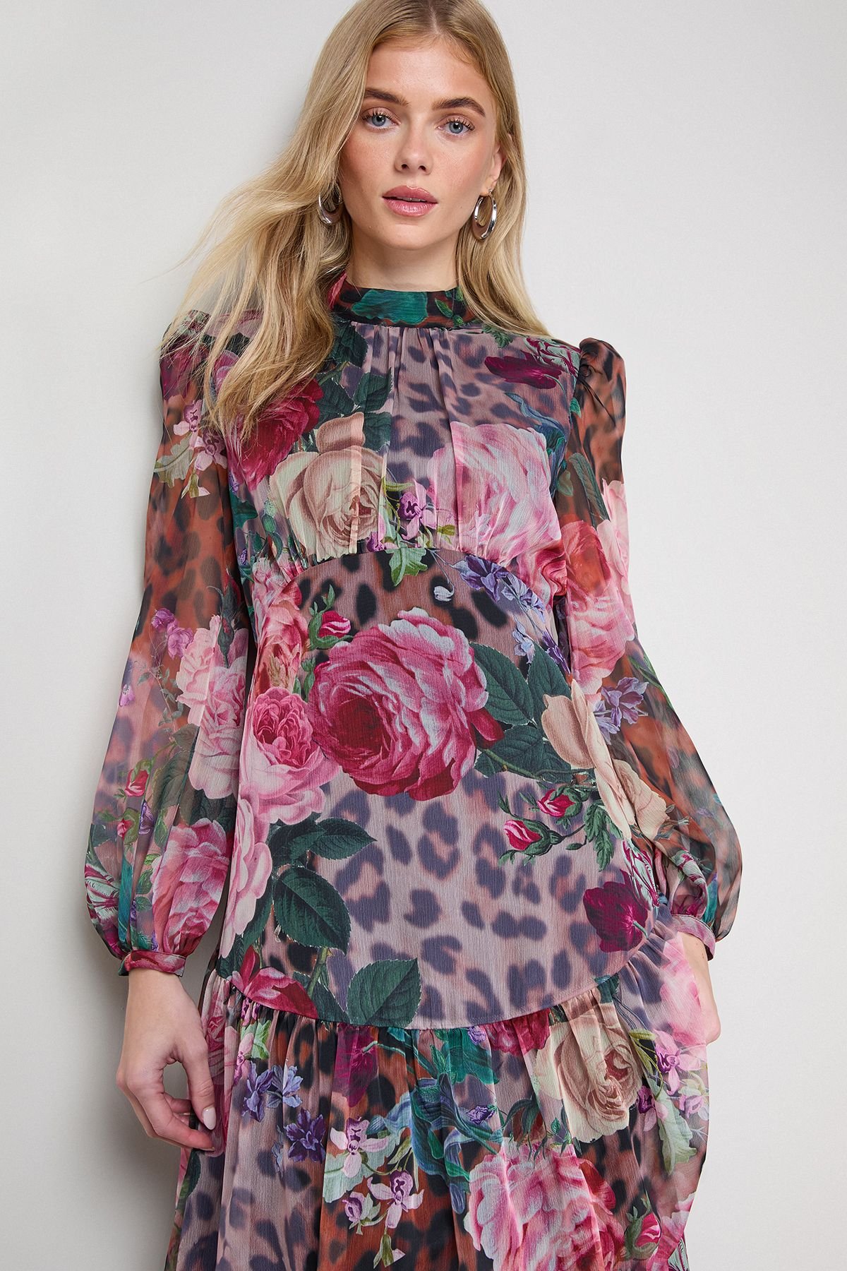 Oasis Oasis Women's Printed Dropped Curved Waist Long Sleeve Maxi Dress - 4