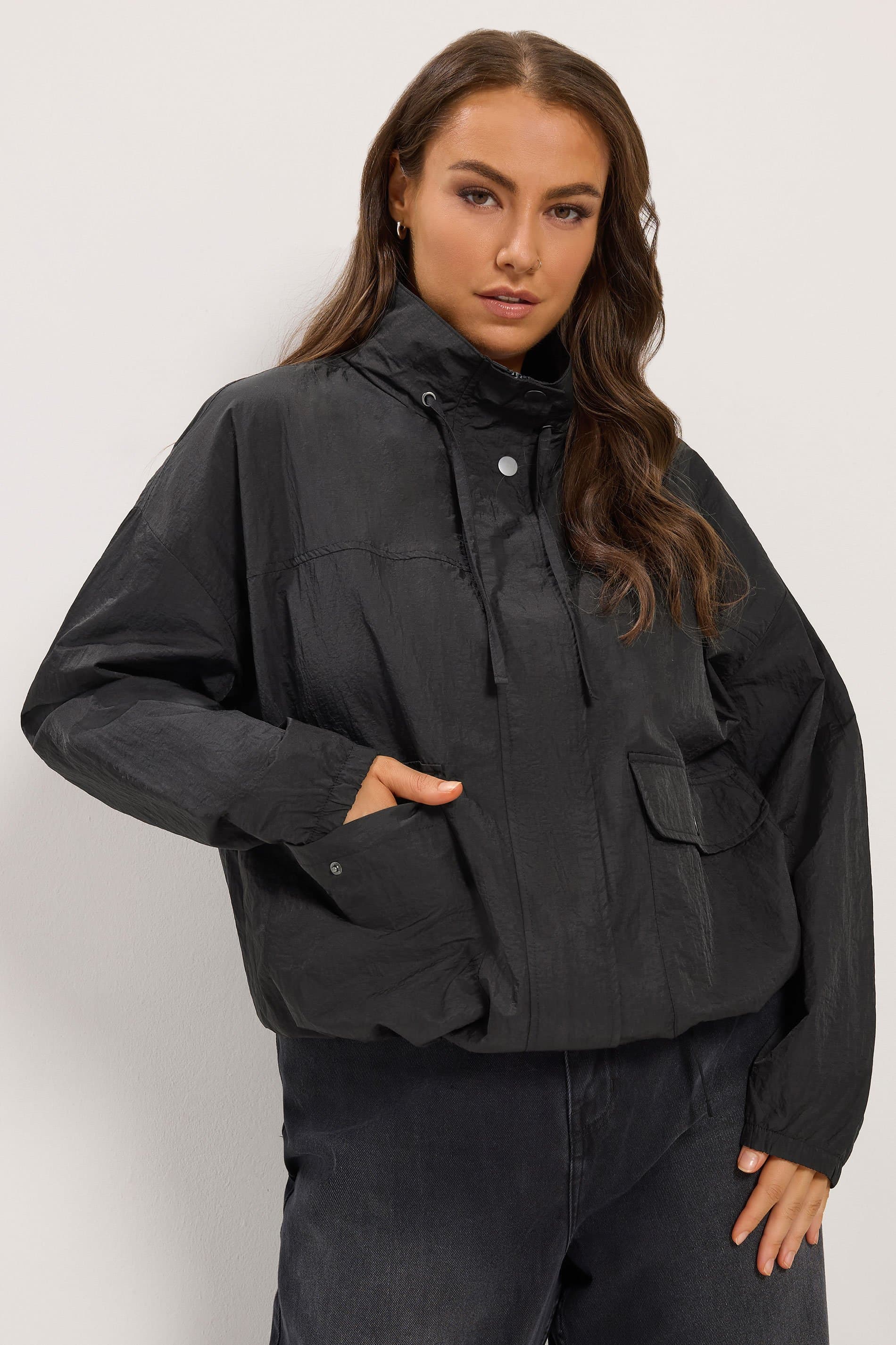 Yours Plus Size Black Lightweight Funnel Neck Jacket