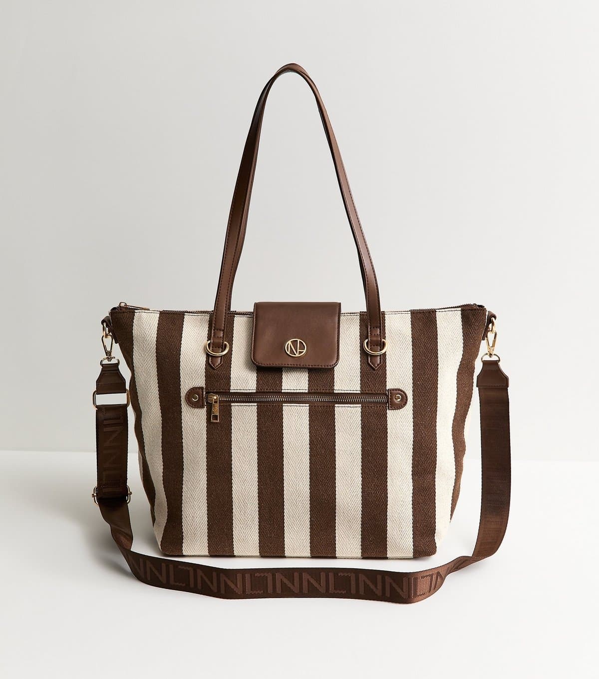 New Look New Look Brown Striped Canvas Tote Bag