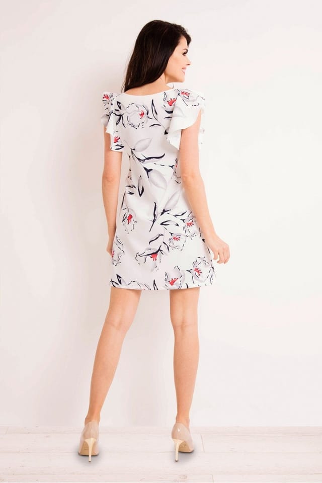 Love Lace Love Lace Women's Simple Floral Frill Sleeve Dress in White - 3